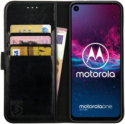 Rosso Element Motorola One Action Hoesje Book Cover Zwart afbeelding 1