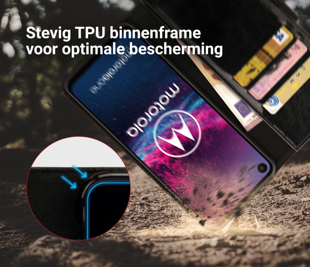 Rosso Element Motorola One Action Hoesje Book Cover Zwart afbeelding 5