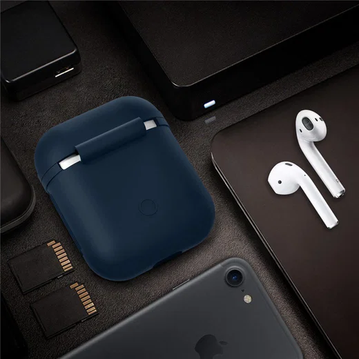 Apple AirPods Stevig Siliconen Hoesje Donker Blauw afbeelding 2