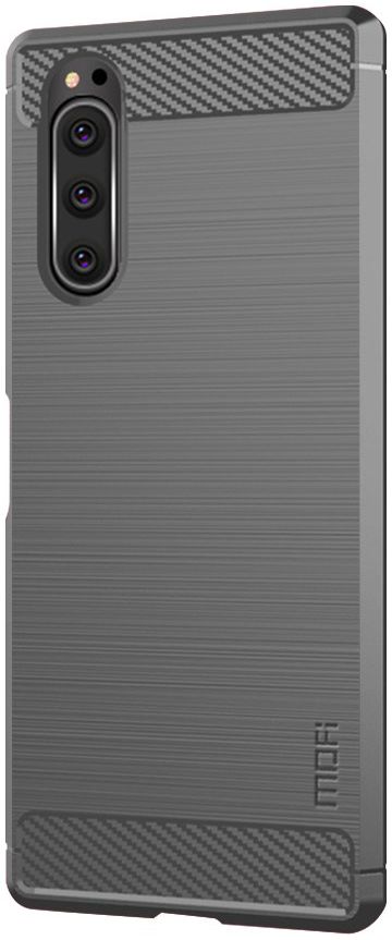 Sony Xperia 5 Geborsteld Carbon TPU Hoesje Grijs afbeelding 2