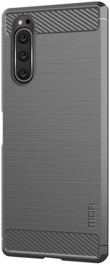 Sony Xperia 5 Geborsteld Carbon TPU Hoesje Grijs afbeelding 2