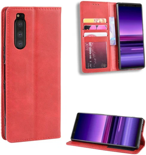 Sony Xperia 5 Retro Portemonnee Hoesje Rood afbeelding 1