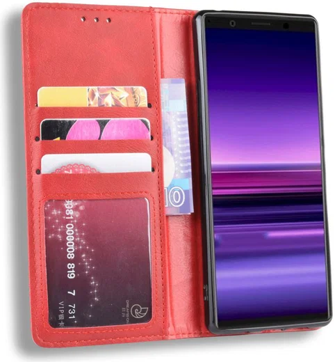 Sony Xperia 5 Retro Portemonnee Hoesje Rood afbeelding 4