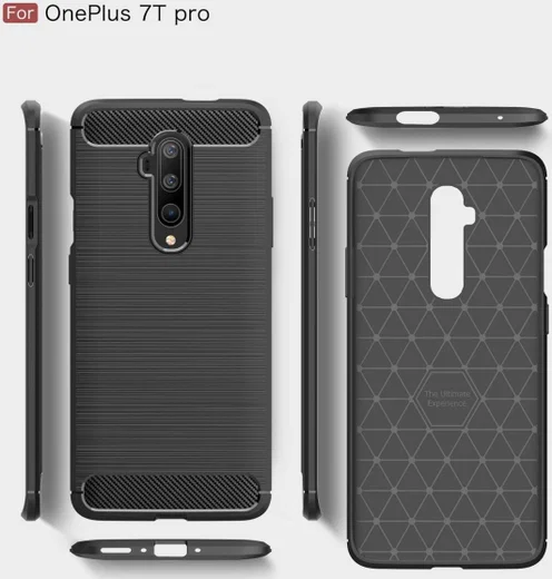 OnePlus 7T Pro Geborsteld TPU Hoesje Zwart afbeelding 2