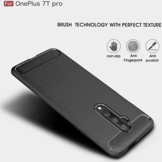 OnePlus 7T Pro Geborsteld TPU Hoesje Zwart afbeelding 5