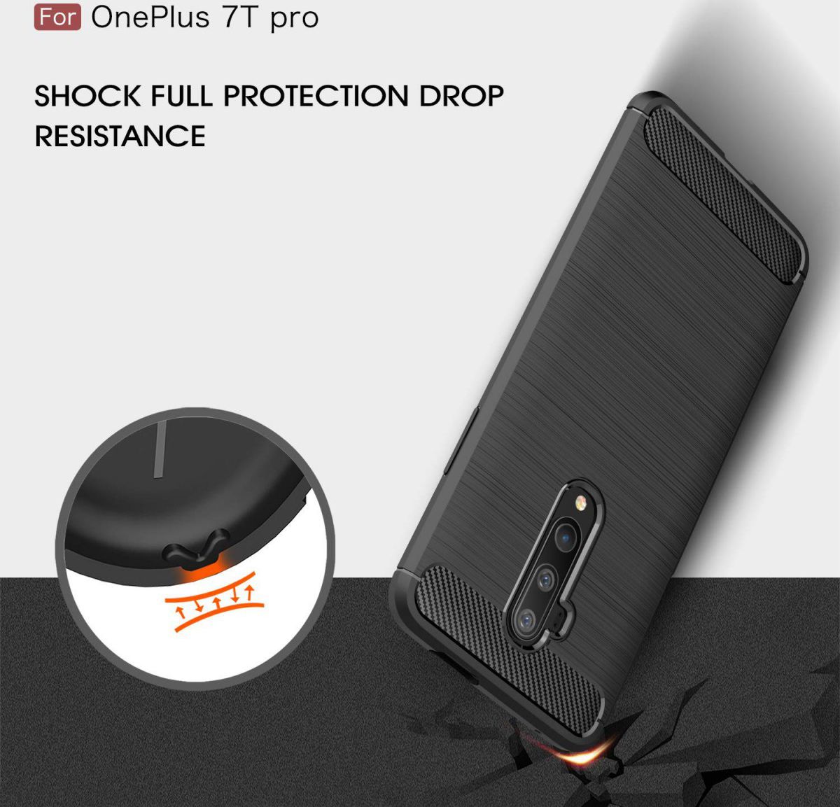 OnePlus 7T Pro Geborsteld TPU Hoesje Zwart afbeelding 7