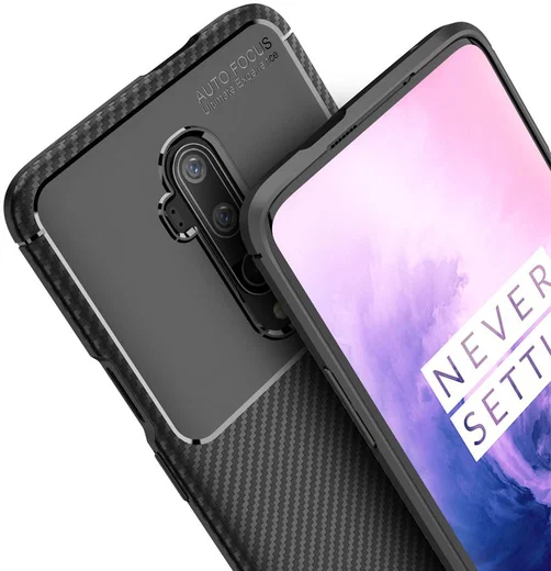 OnePlus 7T Pro Siliconen Carbon Hoesje Zwart afbeelding 2