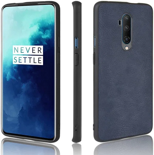 OnePlus 7T Pro Back cover met Lederen Coating Blauw afbeelding 6