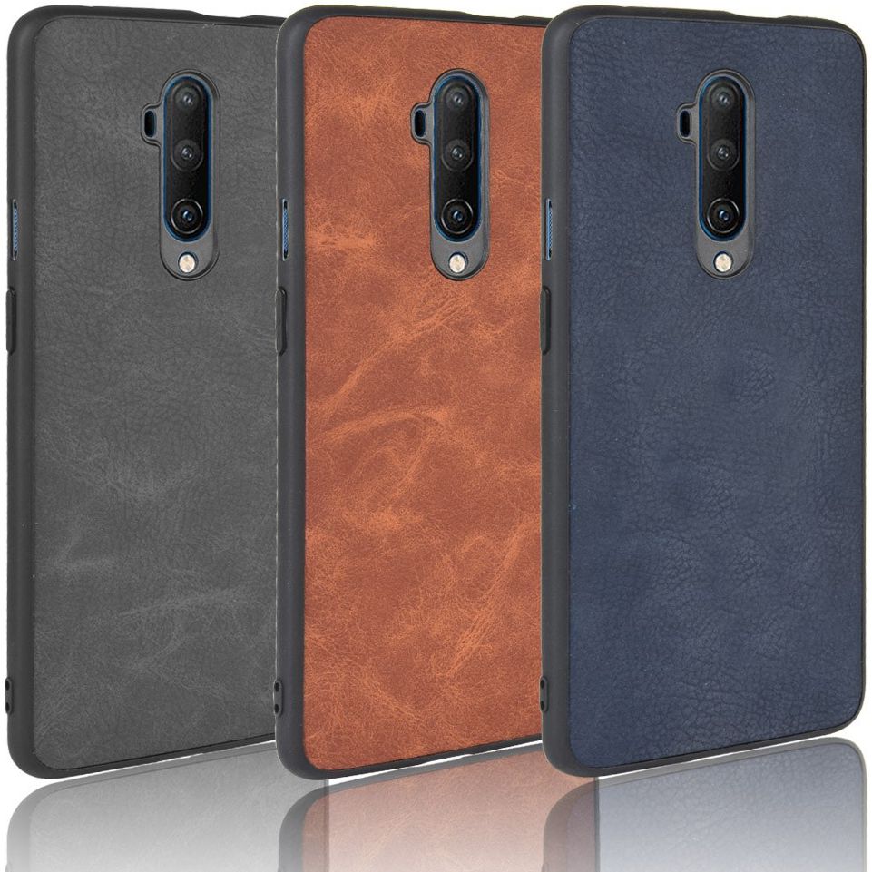 OnePlus 7T Pro Back cover met Lederen Coating Blauw afbeelding 7