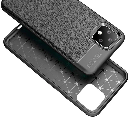 Google Pixel 4 Hoesje met Lederen Coating Zwart afbeelding 2