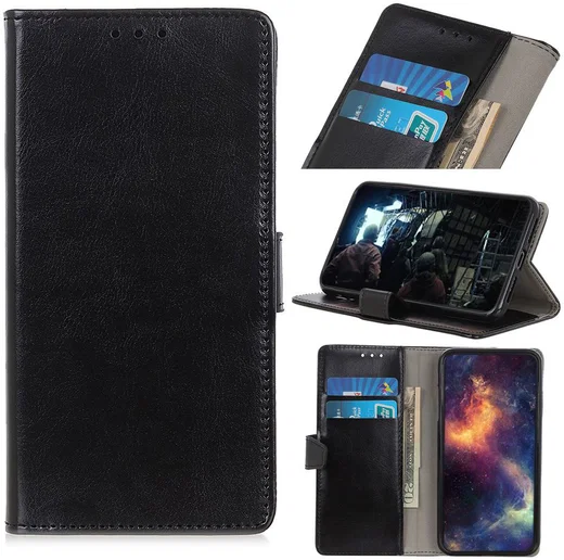 Sony Xperia 5 Litchi Skin Portemonnee Hoesje Zwart afbeelding 1