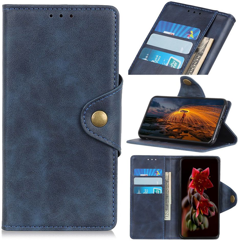 Sony Xperia 5 Vintage Portemonnee Hoesje met Drukknoop Sluiting Blauw afbeelding 1