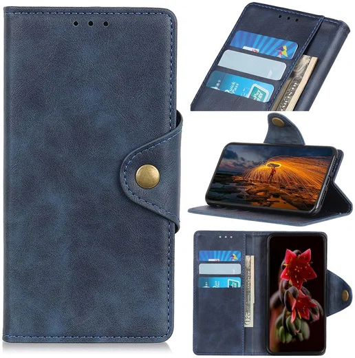 Sony Xperia 5 Vintage Portemonnee Hoesje met Drukknoop Sluiting Blauw afbeelding 1