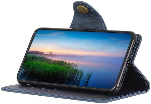 Sony Xperia 5 Vintage Portemonnee Hoesje met Drukknoop Sluiting Blauw afbeelding 4
