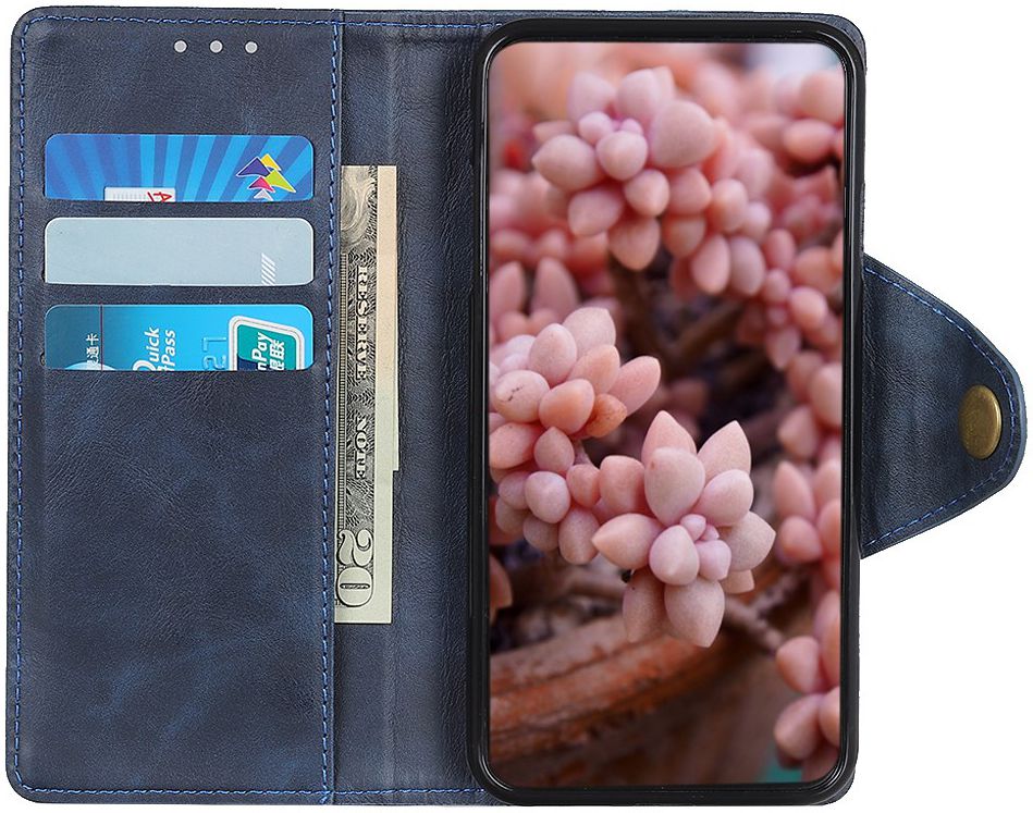Sony Xperia 5 Vintage Portemonnee Hoesje met Drukknoop Sluiting Blauw afbeelding 5