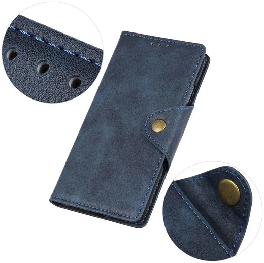 Sony Xperia 5 Vintage Portemonnee Hoesje met Drukknoop Sluiting Blauw afbeelding 9