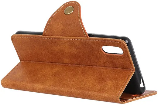 Sony Xperia 5 Vintage Portemonnee Hoesje met Drukknoop Sluiting Bruin afbeelding 3