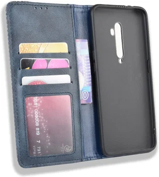 Oppo Reno 2 Stijlvol Vintage Portemonnee Hoesje Blauw