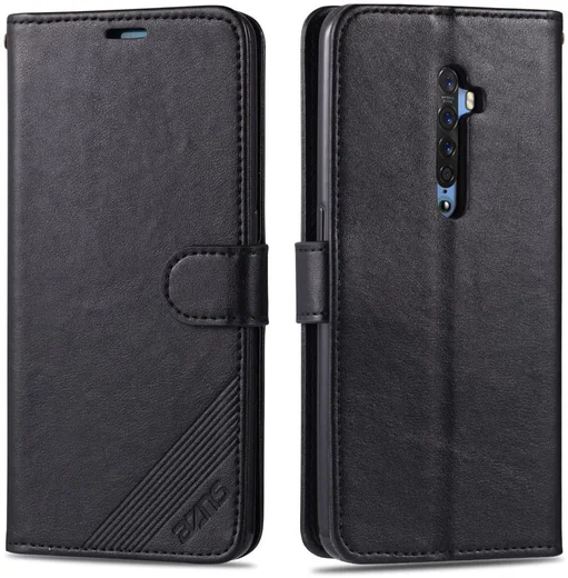 AZNS Oppo Reno 2 Portemonnee Stand Hoesje Zwart afbeelding 2