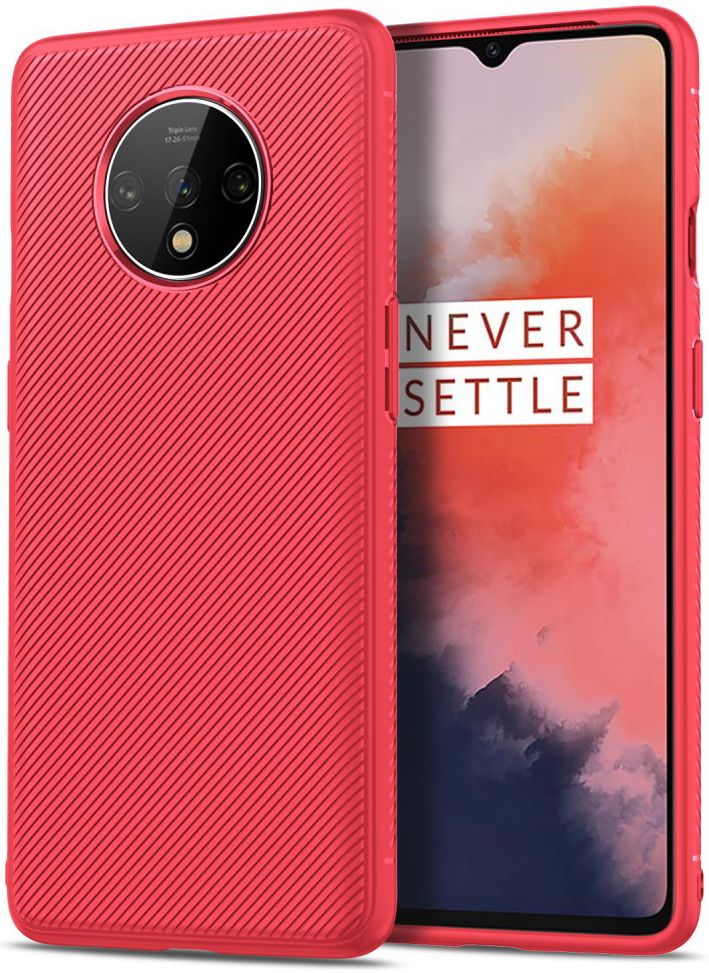 OnePlus 7T Twill Slim Texture Back Cover Rood afbeelding 1
