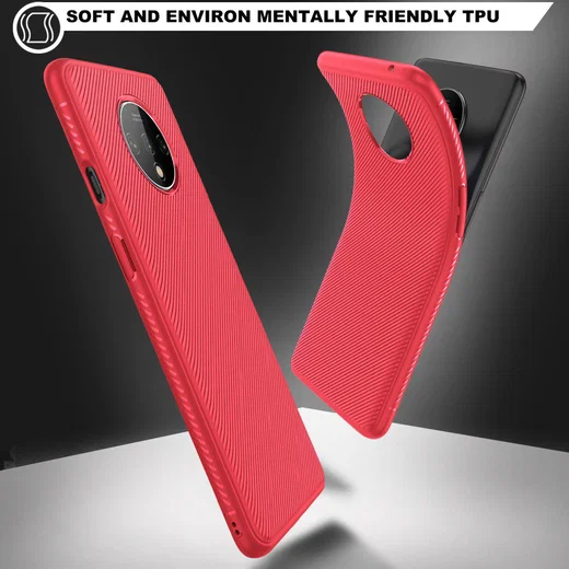 OnePlus 7T Twill Slim Texture Back Cover Rood afbeelding 4