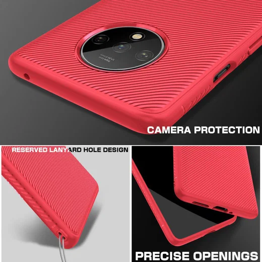 OnePlus 7T Twill Slim Texture Back Cover Rood afbeelding 5