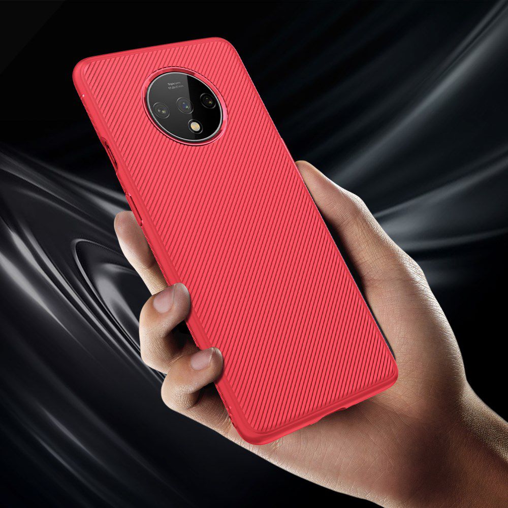 OnePlus 7T Twill Slim Texture Back Cover Rood afbeelding 6