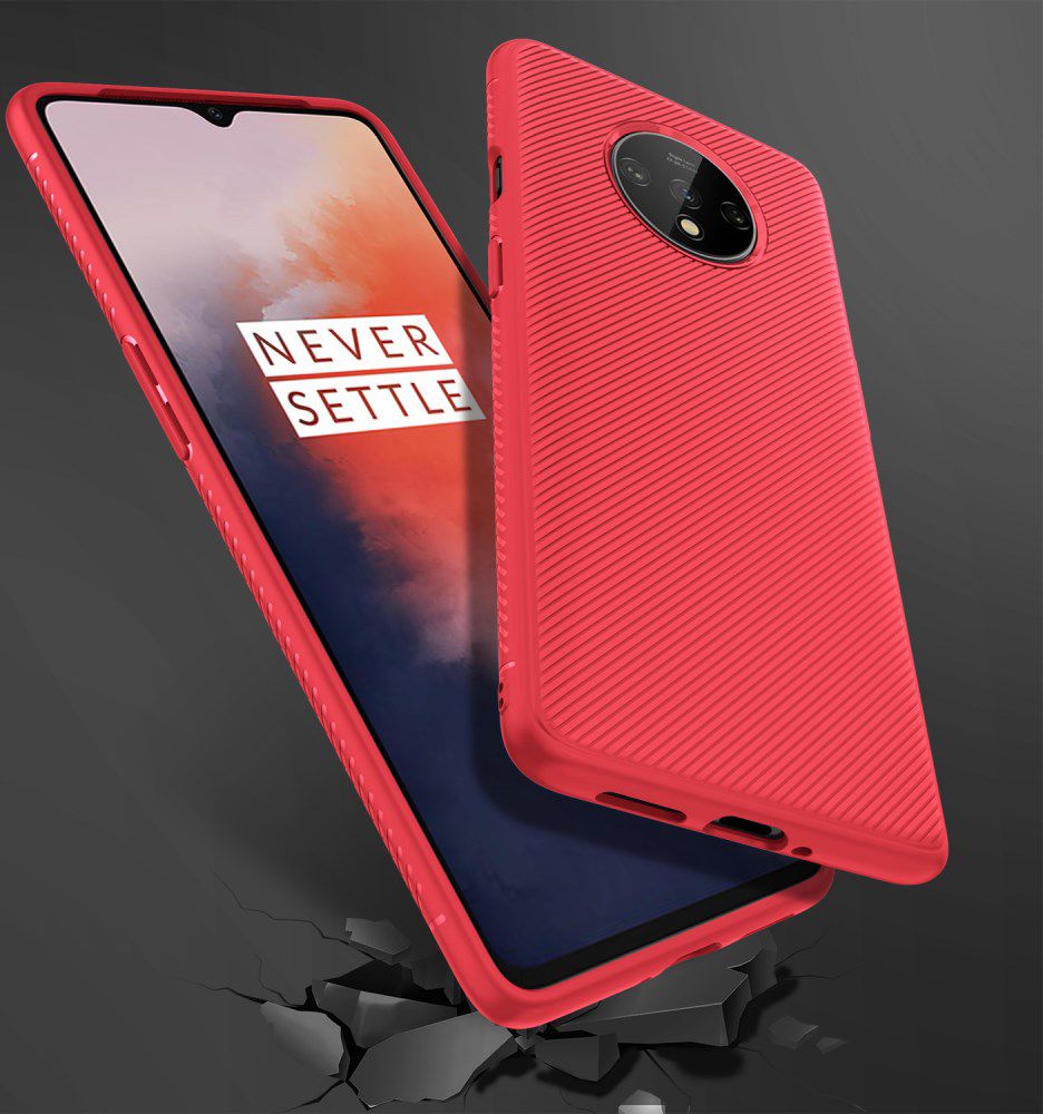 OnePlus 7T Twill Slim Texture Back Cover Rood afbeelding 7