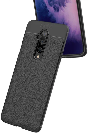 OnePlus 7T Pro Litchi Leren Textuur TPU Hoesje Zwart afbeelding 4