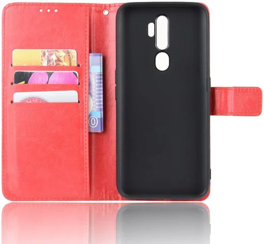 Oppo A5 / A9 (2020) Crazy Horse Portemonnee Hoesje Rood afbeelding 4