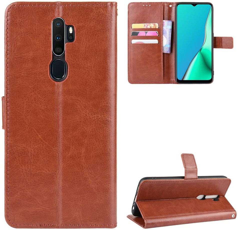 Oppo A5 / A9 (2020) Crazy Horse Portemonnee Hoesje Bruin afbeelding 3