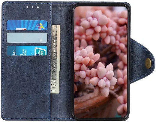 Motorola Moto E6 Plus Vintage Portemonnee Hoesje Drukknoop Blauw afbeelding 2