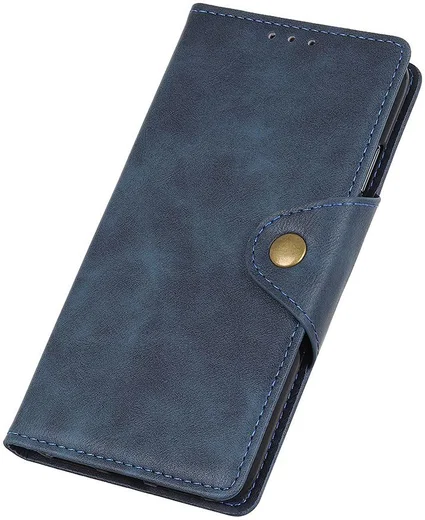Motorola Moto E6 Plus Vintage Portemonnee Hoesje Drukknoop Blauw afbeelding 8