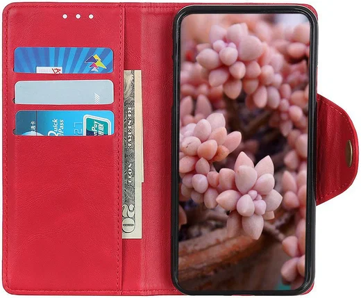 Motorola Moto E6s / E6 Plus Vintage Portemonnee Hoesje Drukknoop Rood afbeelding 2