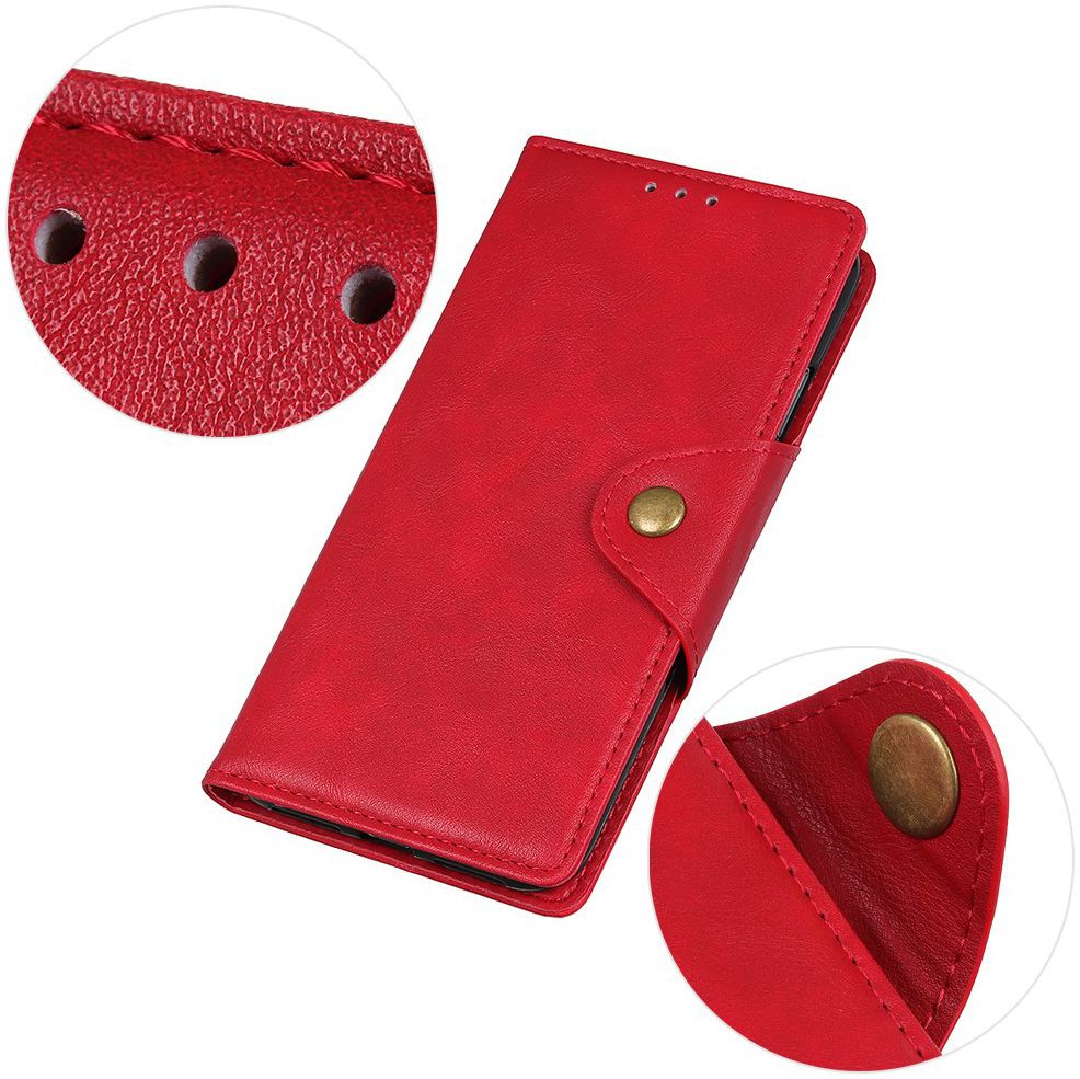 Motorola Moto E6s / E6 Plus Vintage Portemonnee Hoesje Drukknoop Rood afbeelding 4