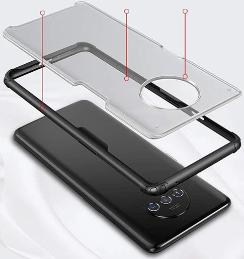 OnePlus 7T Slim Fit Hybride Hoesje Transparant/Zwart afbeelding 2
