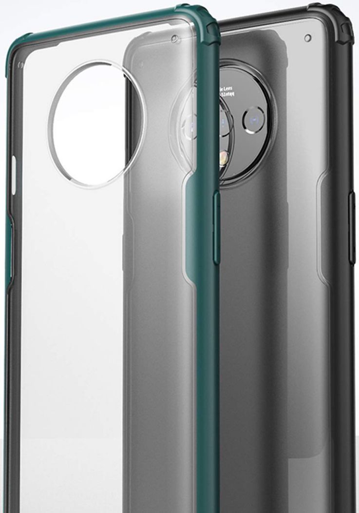 OnePlus 7T Slim Fit Hybride Hoesje Transparant/Midnight Green afbeelding 3