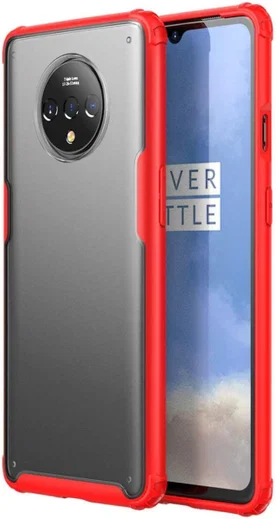 OnePlus 7T Slim Fit Hybride Hoesje Transparant/Rood afbeelding 1