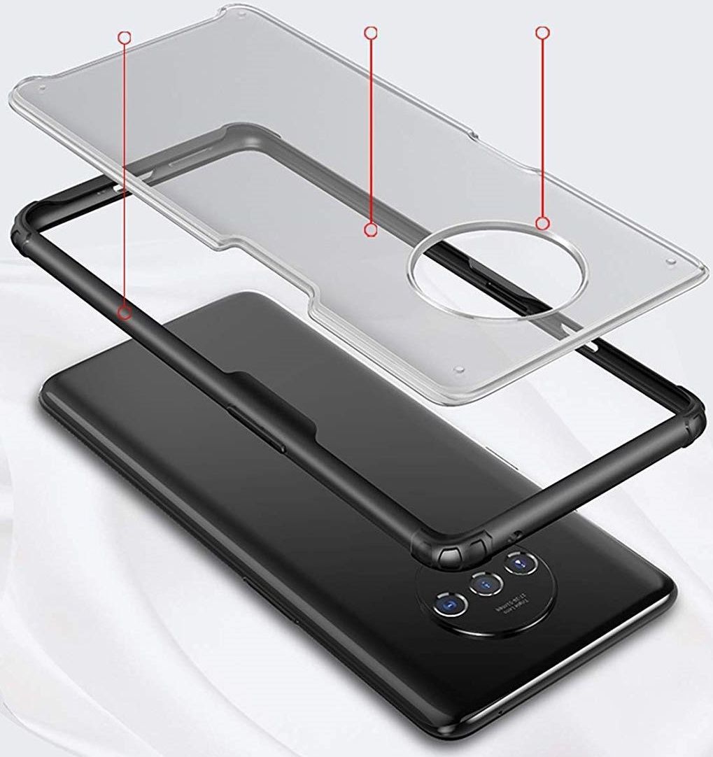OnePlus 7T Slim Fit Hybride Hoesje Transparant/Rood afbeelding 3