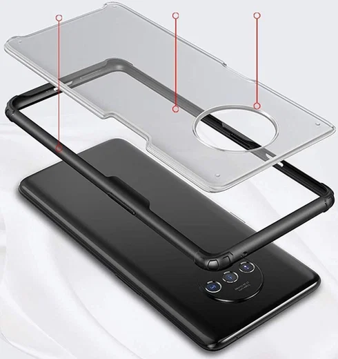 OnePlus 7T Slim Fit Hybride Hoesje Transparant/Rood afbeelding 3
