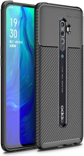 Oppo Reno 2 Siliconen Carbon Hoesje Zwart afbeelding 1