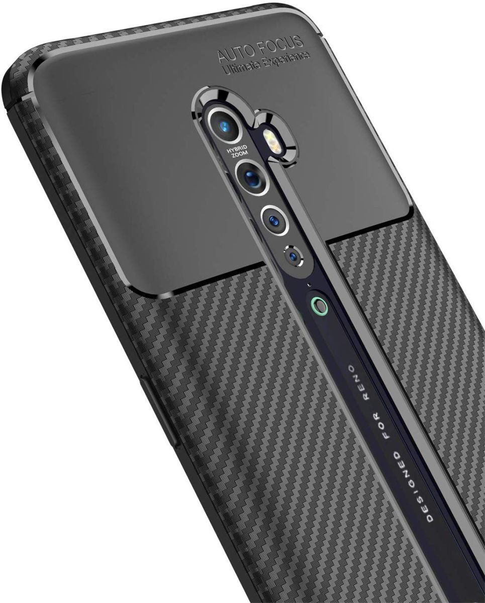 Oppo Reno 2 Siliconen Carbon Hoesje Zwart afbeelding 2