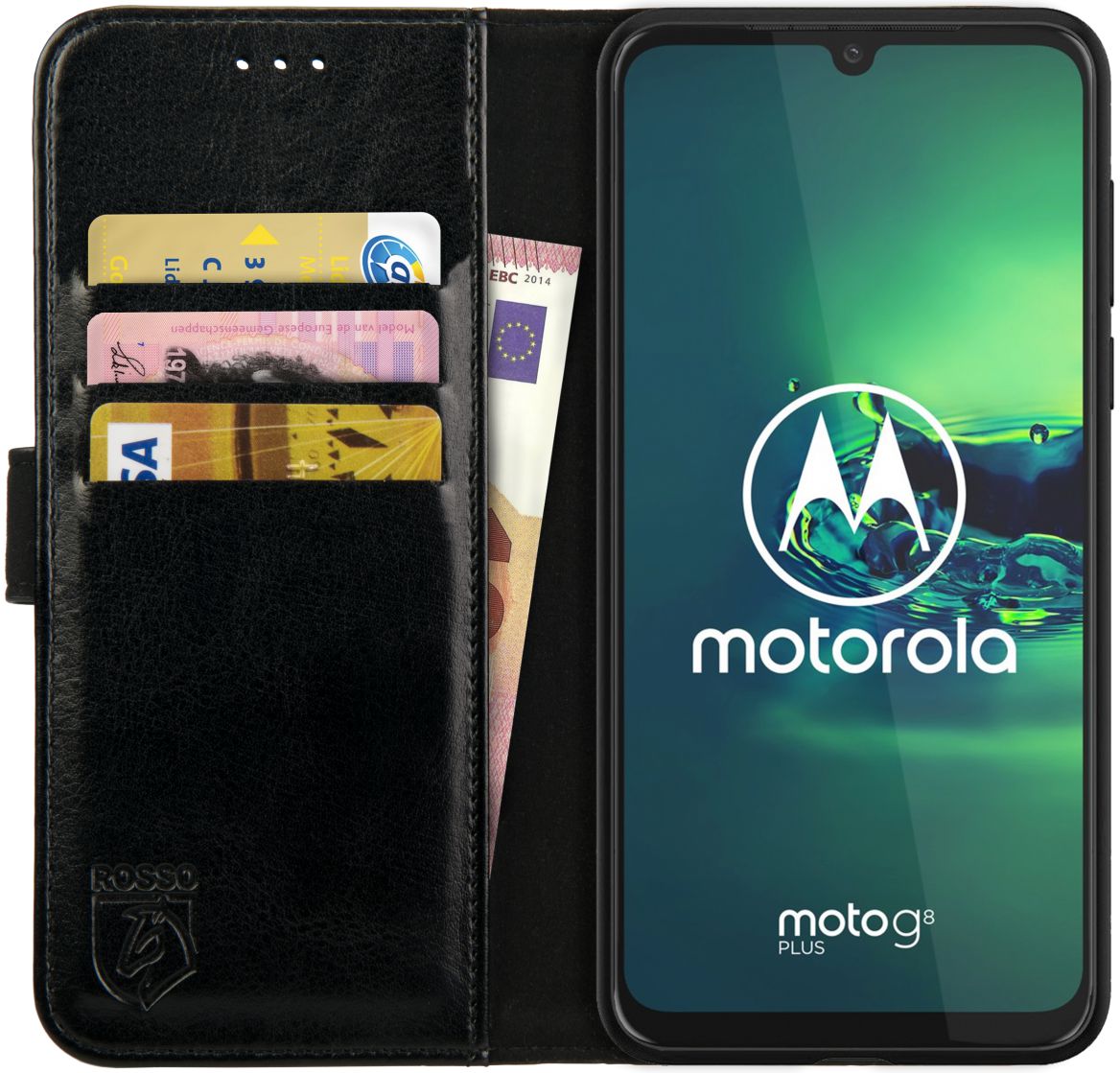 Rosso Element Motorola Moto G8 Plus Hoesje Book Cover Zwart afbeelding 1