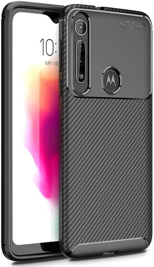 Motorola One Macro Siliconen Carbon Hoesje Zwart afbeelding 1