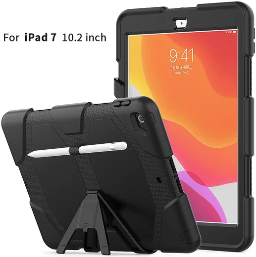 iPad 10.2 (2019/2020/2021) Hybride Hoesje met Screen Protector Zwart afbeelding 4