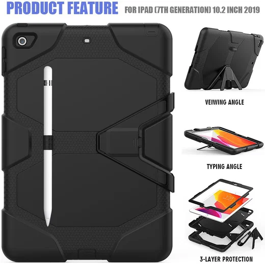 iPad 10.2 (2019/2020/2021) Hybride Hoesje met Screen Protector Zwart afbeelding 5