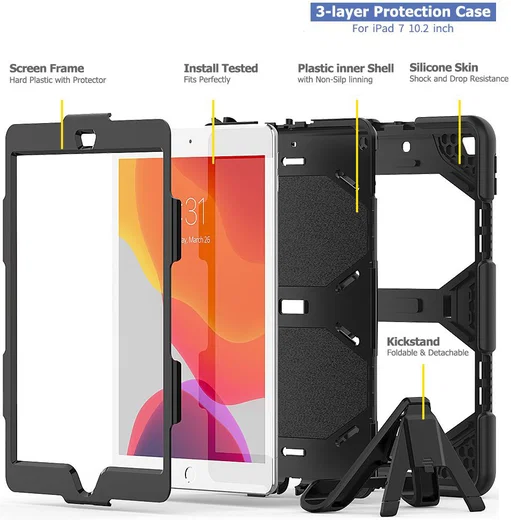 iPad 10.2 (2019/2020/2021) Hybride Hoesje met Screen Protector Zwart afbeelding 2