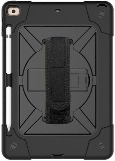 iPad 10.2 2019/2020/2021 Hybride Kickstand Hoes met Handriem Zwart afbeelding 9