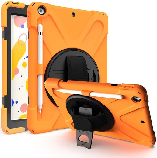 iPad 10.2 2019 / 2020 / 2021 Hoesje met Verstelbare Handriem Oranje afbeelding 1