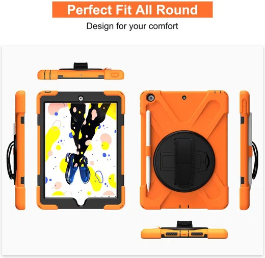 iPad 10.2 2019 / 2020 / 2021 Hoesje met Verstelbare Handriem Oranje afbeelding 2